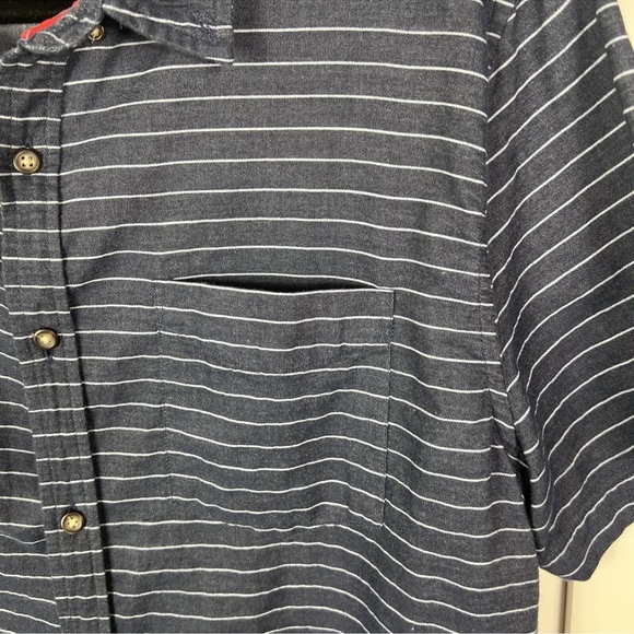 Denim & Flower Mens Casual Button Up Shirt Navy Striped Short Sleeve Slim Fit L - Picture 3 of 11